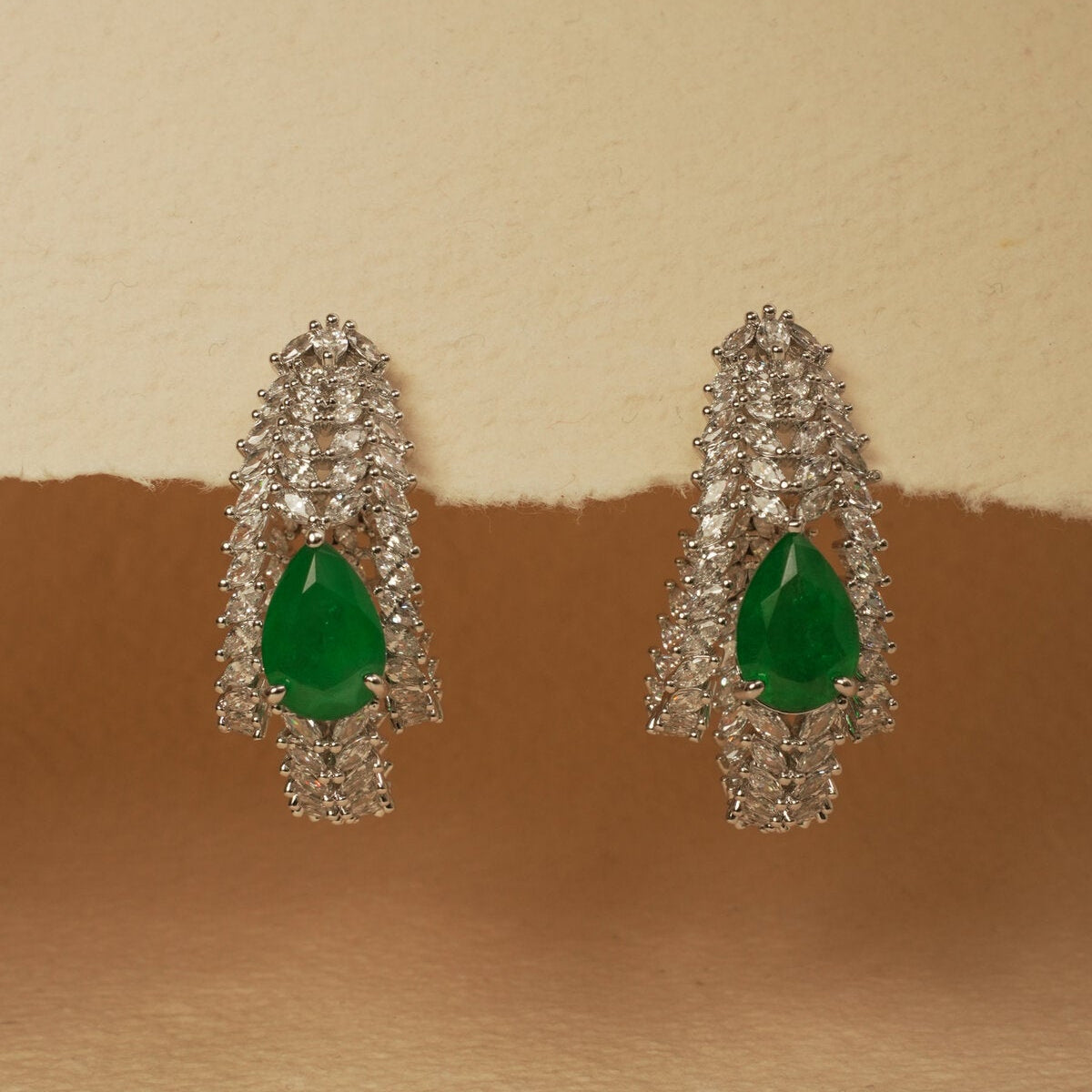 EMERALD 3 STRING DIAMOND HOOPS